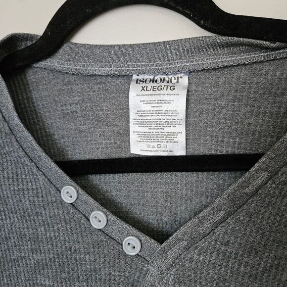 Isotoner Top Long Sleeve Thermal Gray Henley V-Neck Casual Neutral - Picture 2 of 7